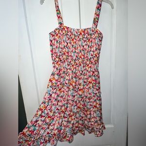 Bright multicolor floral tiered mini dress